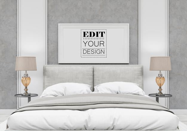 Poster Frame Mockup Interior In A Bedroom Psd