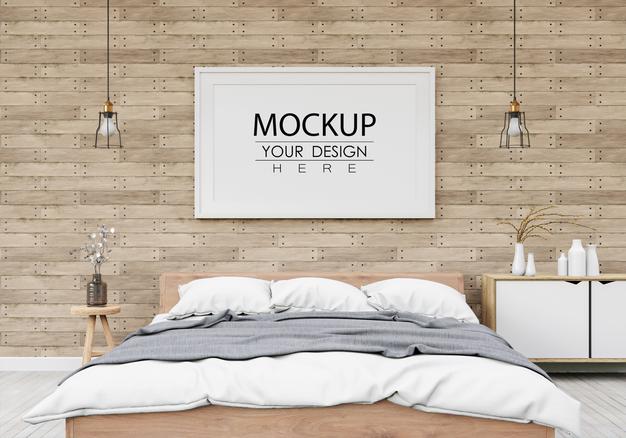 Poster Frame Mockup Interior In A Bedroom Psd
