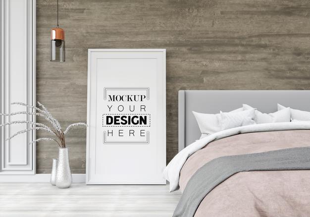 Poster Frame Mockup Interior In A Bedroom Psd