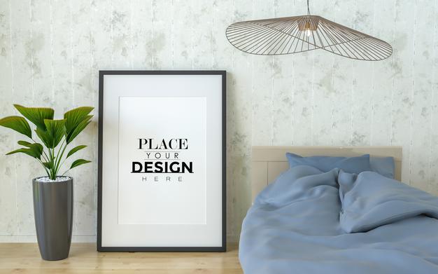 Poster Frame Mockup Interior In A Bedroom Psd