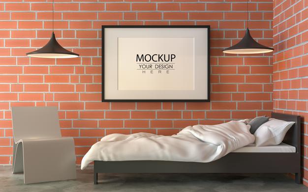 Poster Frame Mockup Interior In A Bedroom Psd