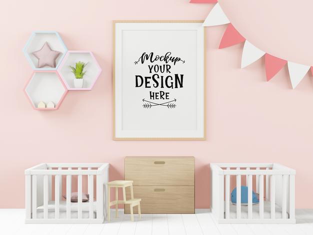 Poster Frame Mockup Interior In A Bedroom Psd
