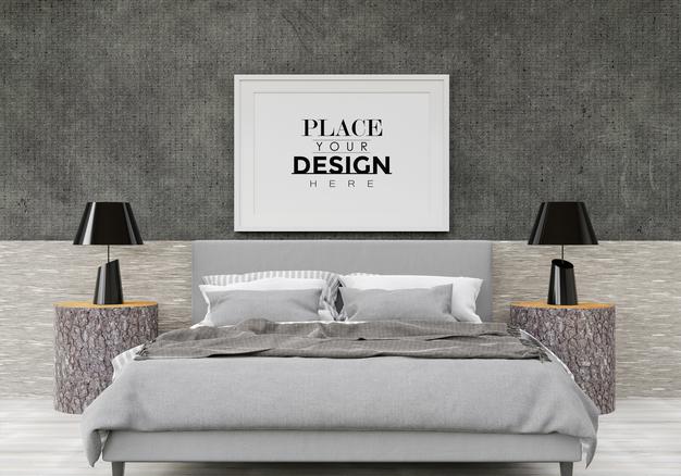 Poster Frame Mockup Interior In A Bedroom Psd