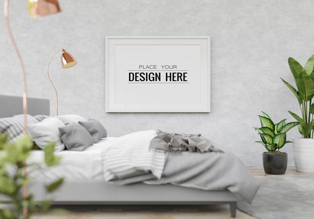 Poster Frame Mockup Interior In A Bedroom Psd