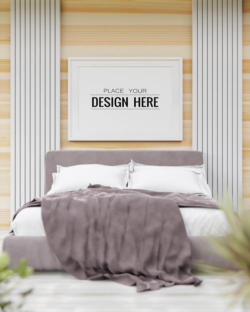 Poster Frame Mockup Interior In A Bedroom Psd