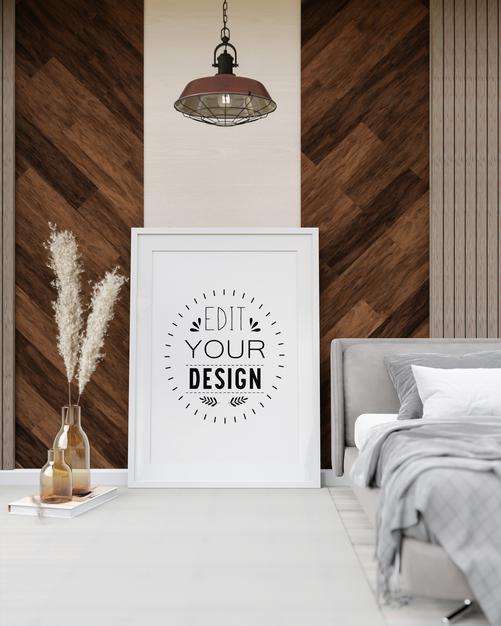 Poster Frame Mockup Interior In A Bedroom Psd