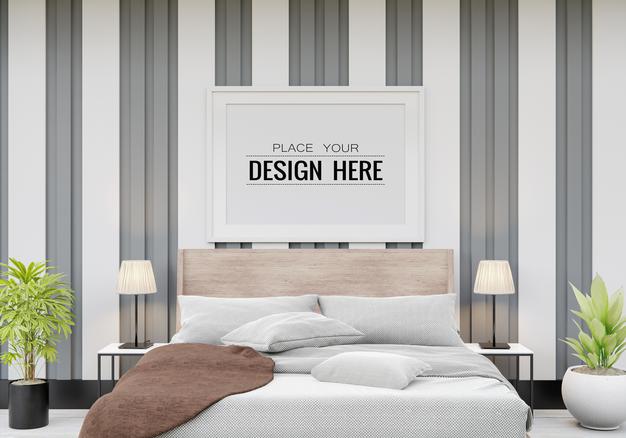 Poster Frame Mockup Interior In A Bedroom Psd