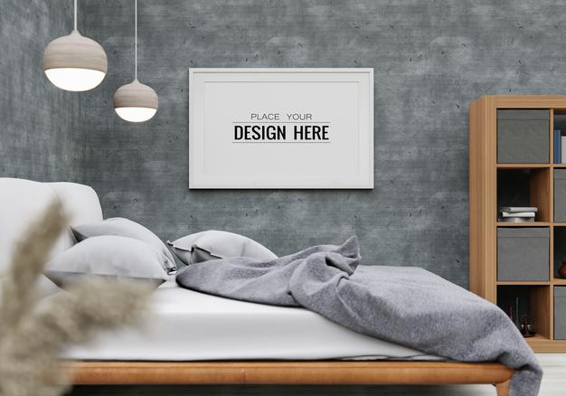 Poster Frame Mockup Interior In A Bedroom Psd