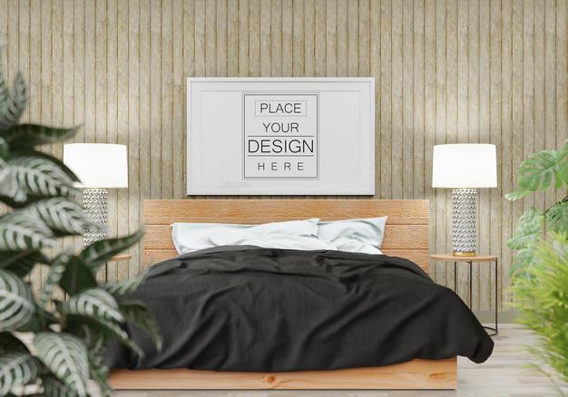 Poster Frame Mockup Interior In A Bedroom Psd