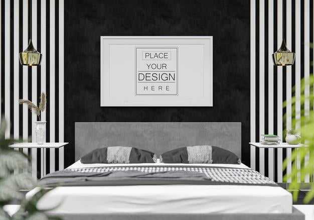 Poster Frame Mockup Interior In A Bedroom Psd