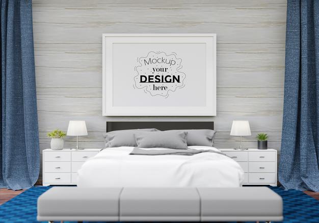 Poster Frame Mockup Interior In A Bedroom Psd