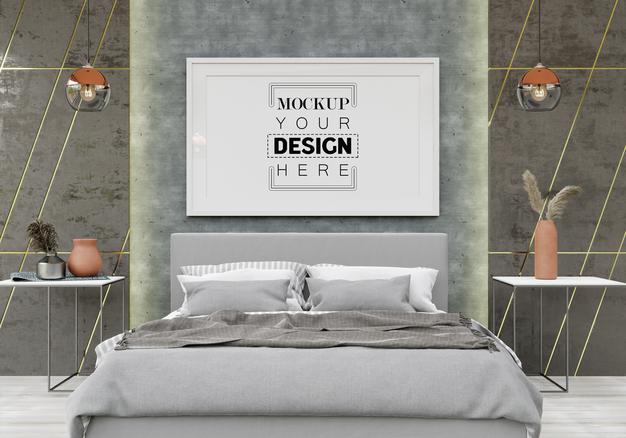 Poster Frame Mockup Interior In A Bedroom Psd
