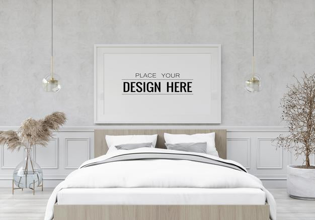 Poster Frame Mockup Interior In A Bedroom Psd