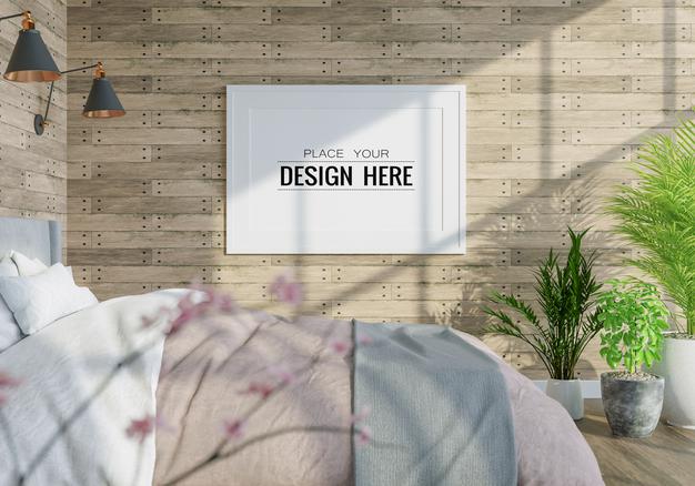 Poster Frame Mockup Interior In A Bedroom Psd