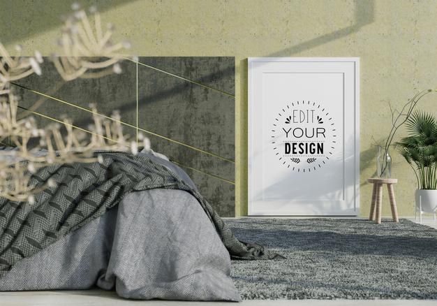 Poster Frame Mockup Interior In A Bedroom Psd
