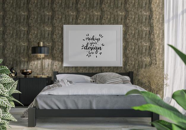 Poster Frame Mockup Interior In A Bedroom Psd