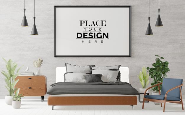 Poster Frame Mockup Interior In A Bedroom Psd