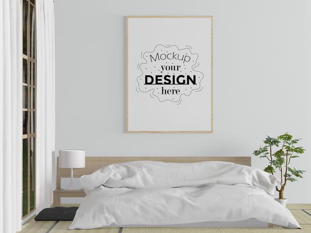 Poster Frame Mockup Interior In A Bedroom Psd