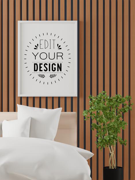 Poster Frame Mockup Interior In A Bedroom Psd