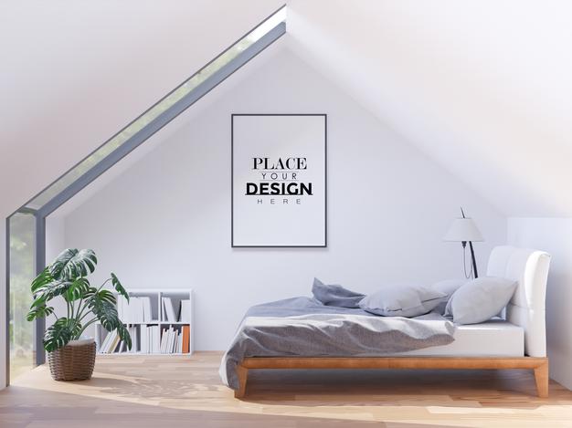 Poster Frame Mockup Interior In A Bedroom Psd