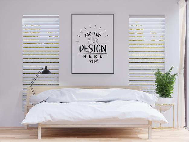 Poster Frame Mockup Interior In A Bedroom Psd