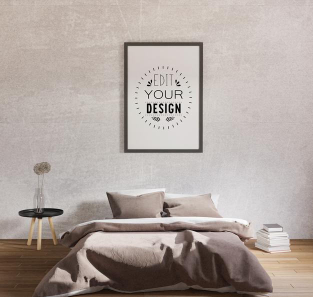 Poster Frame Mockup Interior In A Bedroom Psd