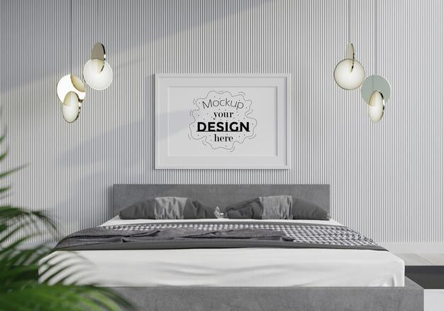 Poster Frame Mockup Interior In A Bedroom Psd