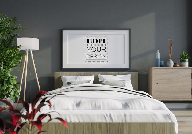 Poster Frame Mockup Interior In A Bedroom Psd
