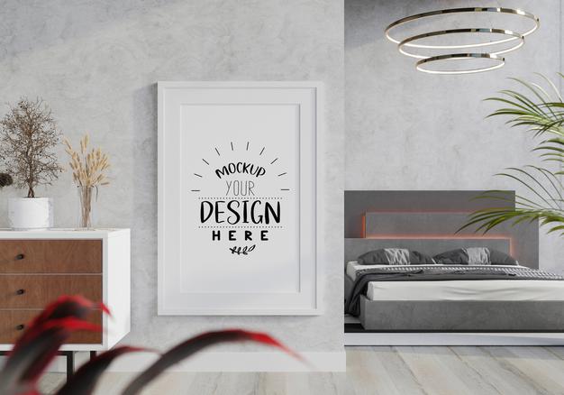 Poster Frame Mockup Interior In A Bedroom Psd