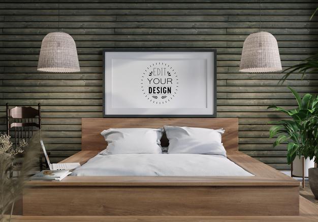 Poster Frame Mockup Interior In A Bedroom Psd