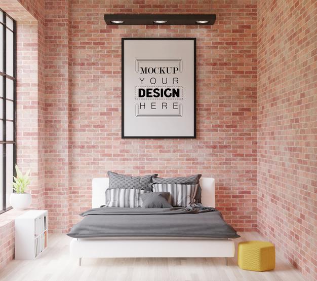 Poster Frame Mockup Interior In A Bedroom Psd