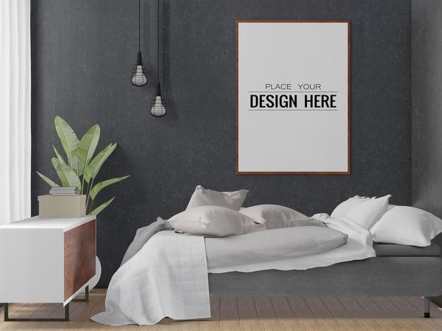 Poster Frame Mockup Interior In A Bedroom Psd