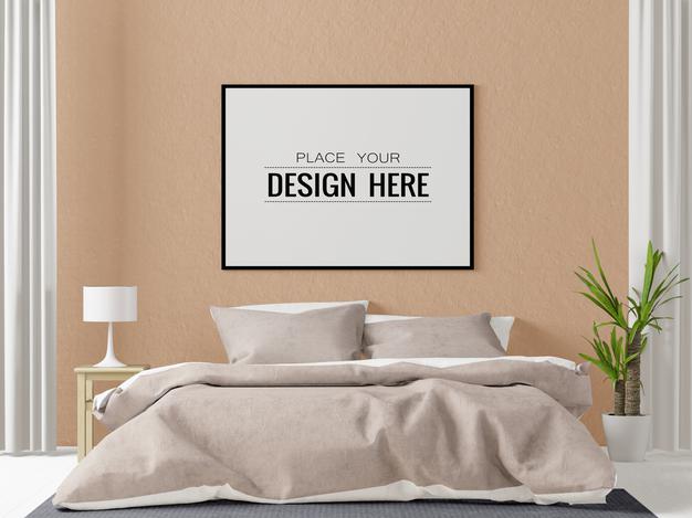 Poster Frame Mockup Interior In A Bedroom Psd