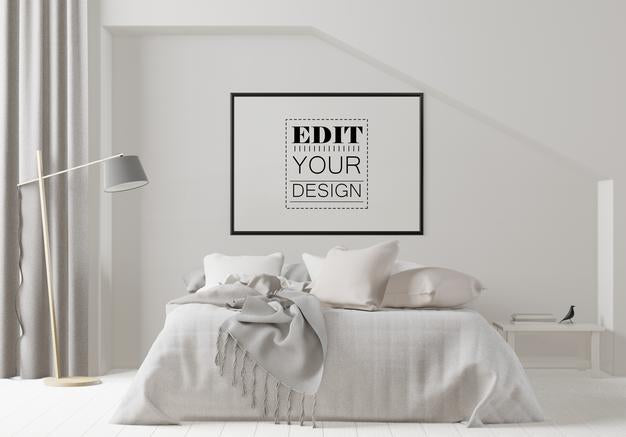 Poster Frame Mockup Interior In A Bedroom Psd