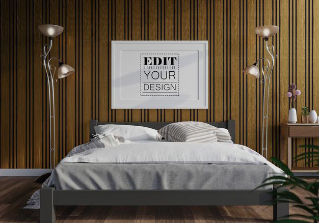 Poster Frame Mockup Interior In A Bedroom Psd