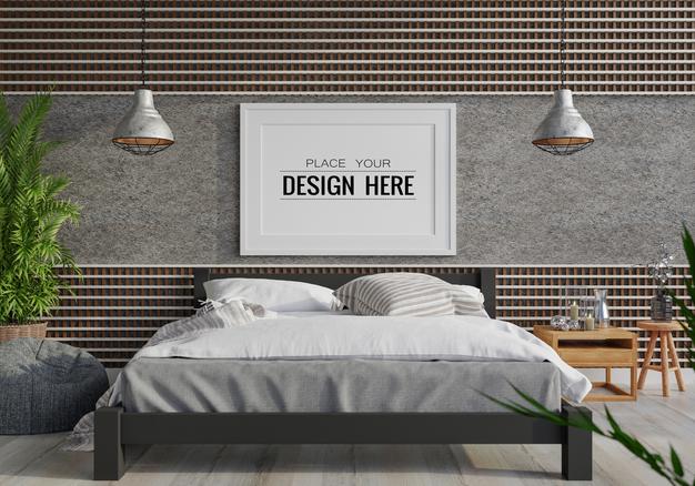 Poster Frame Mockup Interior In A Bedroom Psd