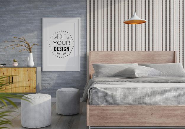 Poster Frame Mockup Interior In A Bedroom Psd