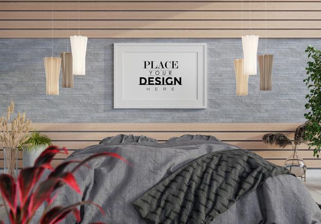Poster Frame Mockup Interior In A Bedroom Psd