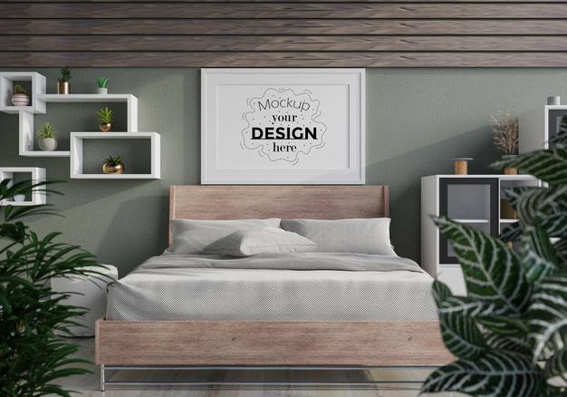 Poster Frame Mockup Interior In A Bedroom Psd