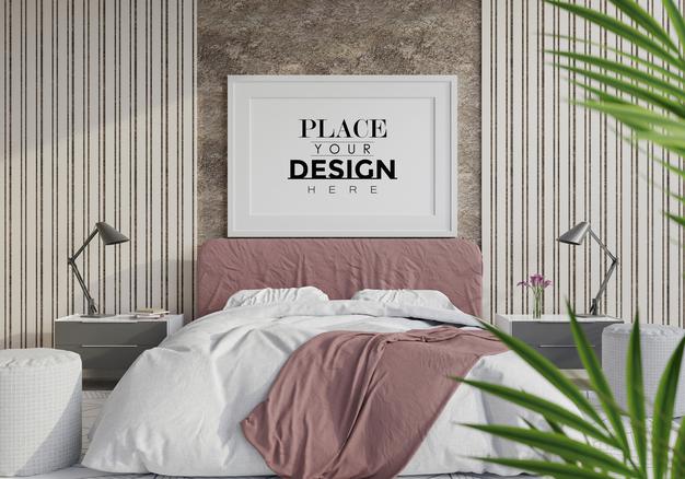 Poster Frame Mockup Interior In A Bedroom Psd