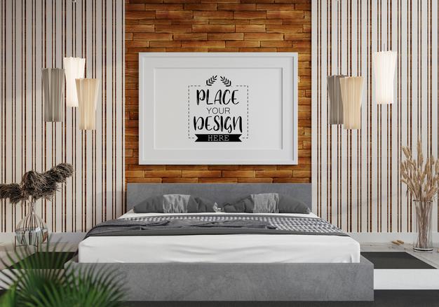Poster Frame Mockup Interior In A Bedroom Psd