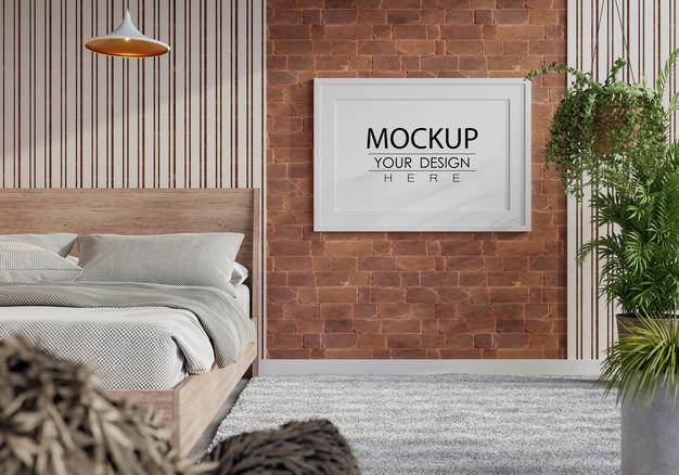 Poster Frame Mockup Interior In A Bedroom Psd