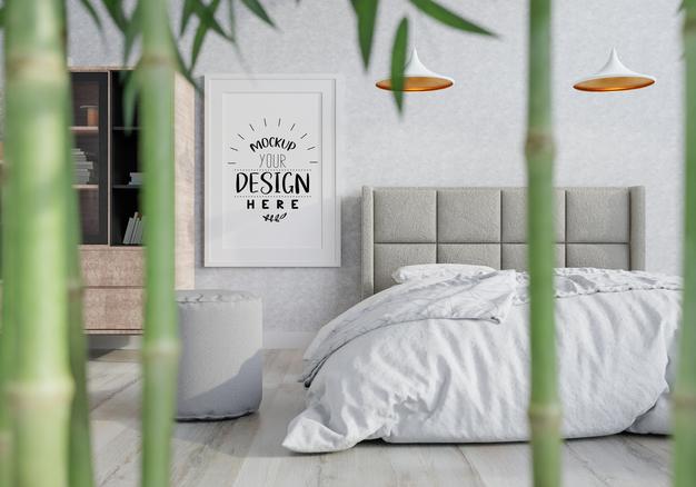 Poster Frame Mockup Interior In A Bedroom Psd