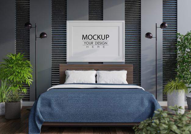Poster Frame Mockup Interior In A Bedroom Psd