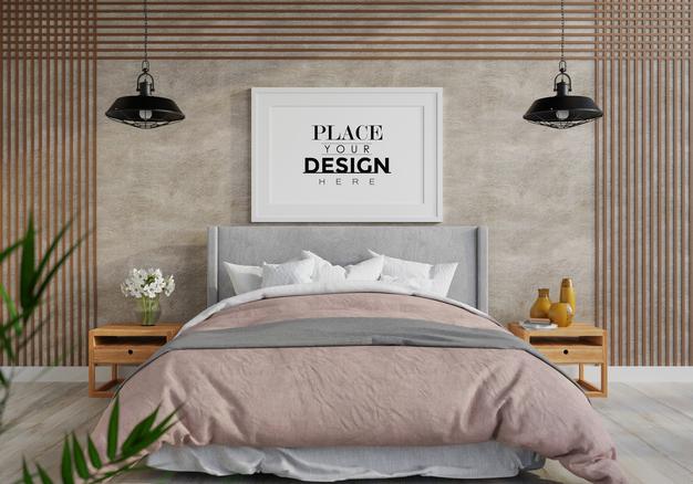 Poster Frame Mockup Interior In A Bedroom Psd