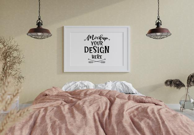 Poster Frame Mockup Interior In A Bedroom Psd