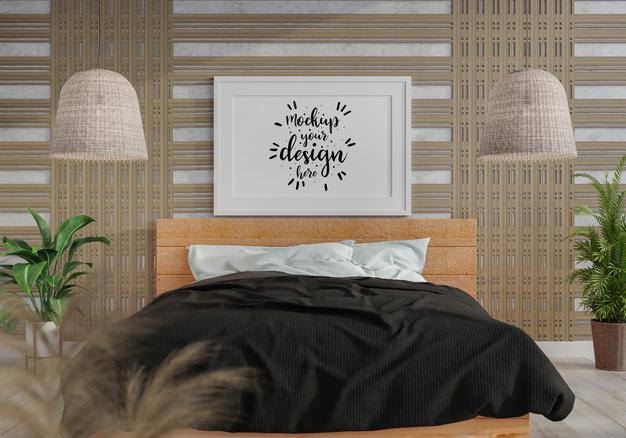Poster Frame Mockup Interior In A Bedroom Psd