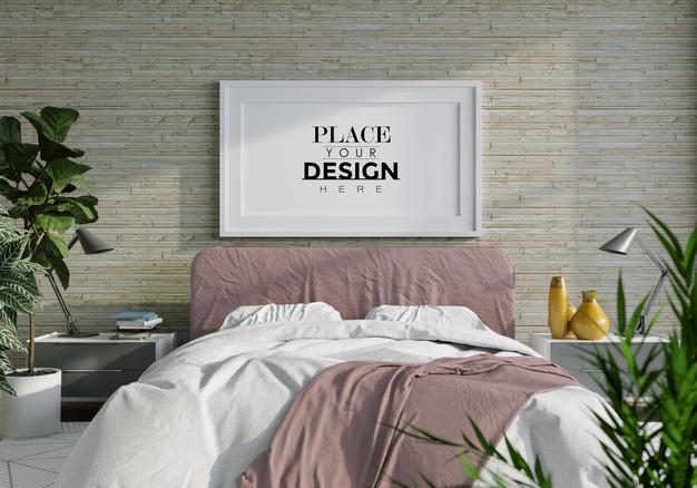 Poster Frame Mockup Interior In A Bedroom Psd