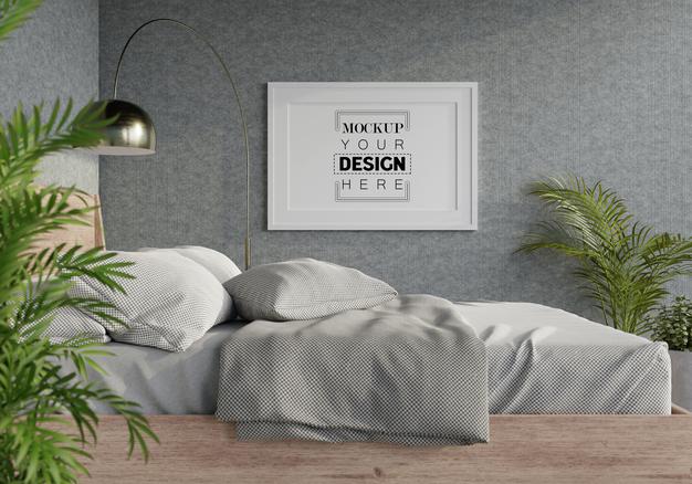 Poster Frame Mockup Interior In A Bedroom Psd