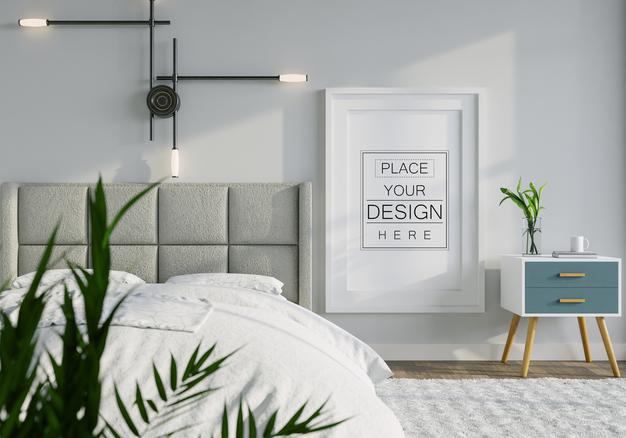 Poster Frame Mockup Interior In A Bedroom Psd